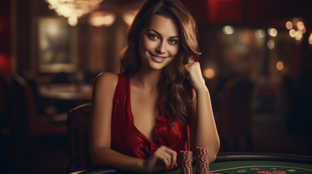 mulheres de vestido vermelho jogando Party Blackjack